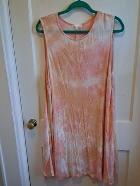 Sleeveless Peach Tie-Dye Midi Dress